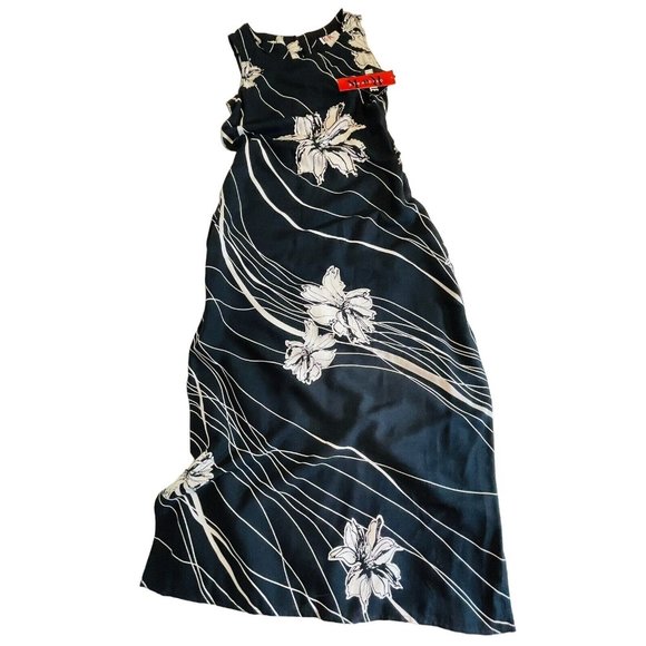 R & K Black Long Tie Back Women size 6 rayon Black Tropical Sequin Beads - Picture 5 of 15